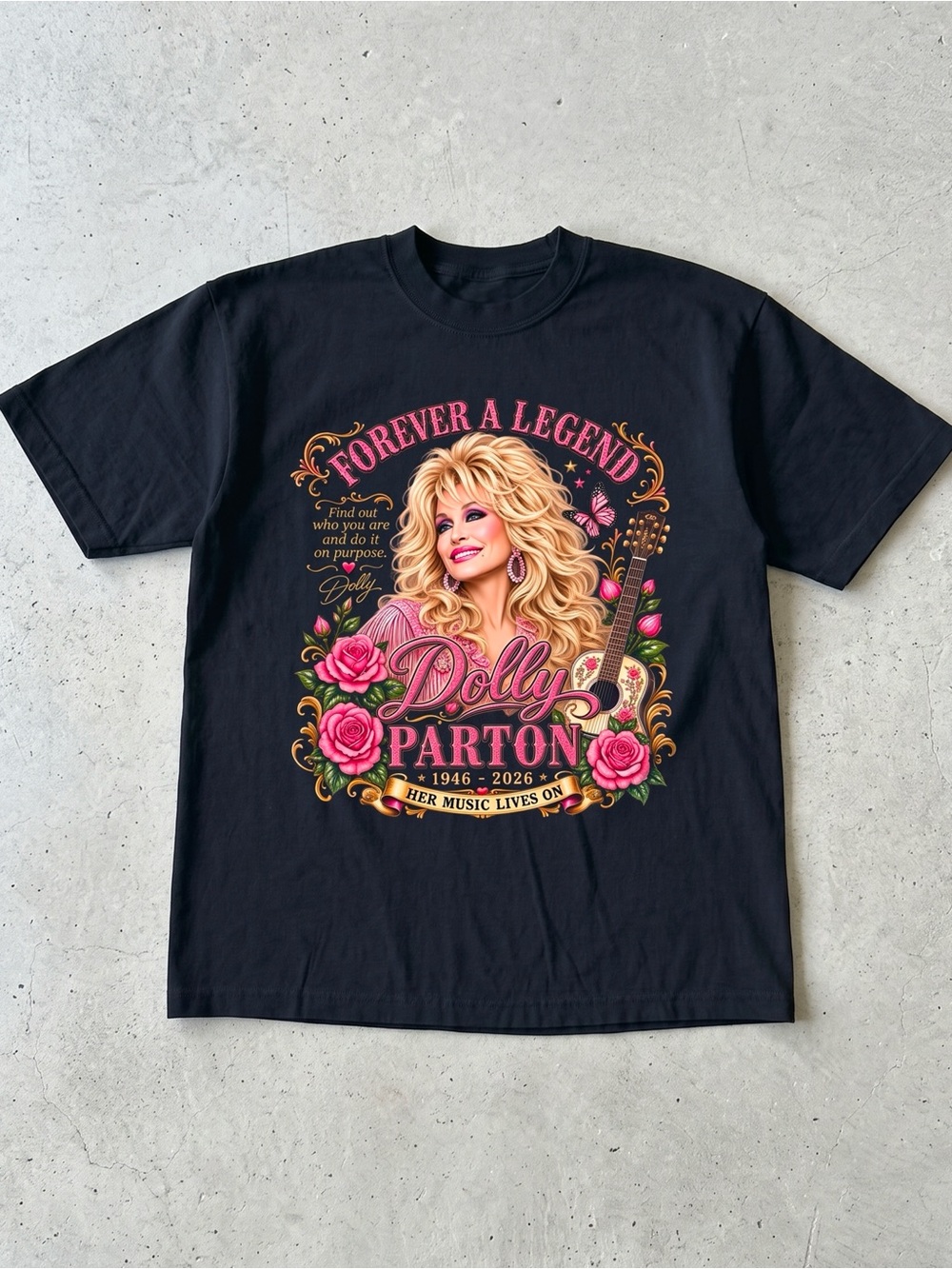 In Memory of Dolly Parton Forever A Legend Floral Black T-Shirt